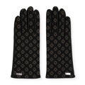 Damskie rękawiczki skórzane z monogramem czarne 39-6A-021-1