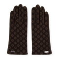 Damskie rękawiczki skórzane z monogramem brązowe 39-6A-021-4