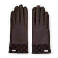 Damskie rękawiczki skórzane z monogramem na brzegu brązowe 39-6A-023-4