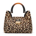 Skórzana shopperka z włosiem we wzór panterki brązowo - czarna 102-4E-003-4