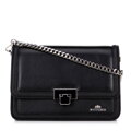 Skórzana torebka crossbody z łańcuszkiem czarno - srebrna 100-4E-206-1S