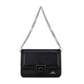 Skórzana torebka crossbody z łańcuszkiem czarno - srebrna 100-4E-206-1S