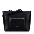 Skórzana torba shopper z kieszeniami na froncie czarna ze srebrnym logo 100-4E-620-1S