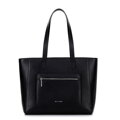 Skórzana torba shopper z kieszeniami na froncie czarna ze srebrnym logo 100-4E-620-1S