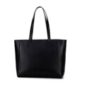 Skórzana torba shopper z kieszeniami na froncie czarna ze srebrnym logo 100-4E-620-1S