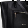 Skórzana torba shopper z kieszeniami na froncie czarna ze złotym logo 100-4E-620-1G