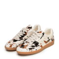 Skórzane damskie sneakersy z naturalnym włosiem kremowo - brązowe 102-D-360-1