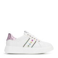 Sneakersy z imitacji skóry z ozdobami biało - różowe 100-DP-500-P