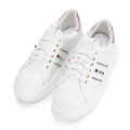 Sneakersy z imitacji skóry z ozdobami biało - różowe 100-DP-500-P