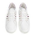 Sneakersy z imitacji skóry z ozdobami biało - różowe 100-DP-500-P