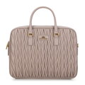 Torba na laptopa 14’’ ze skóry w pionowe pikowanie beżowa 99-4E-602-9