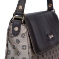Kožená a žakárová crossbody kabelka s monogramom béžová 93-4-247-9