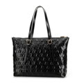 Dámska shopper kabelka z kože s logom, čierna 99-4E-632-1