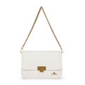 Skórzana crossbody z odpinanym łańcuszkiem kremowa 100-4E-207-0