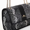Damska crossbody żakardowa na łańcuszku czarno - szara 99-4E-502-X8