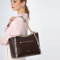shopper kabelka s lemom z umelej kože s textúrou jašterice, hnedo-béžová 97-4Y-508-9