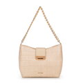 Damska torebka crossbody pleciona beżowa 100-4Y-415-9
