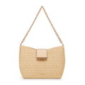 Damska torebka crossbody pleciona beżowo - złota 100-4Y-415-99