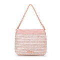 Pleciona torebka crossbody z łańcuszkami różowa 100-4Y-427-P