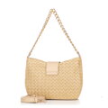 Damska torebka crossbody pleciona beżowo - złota 100-4Y-415-99