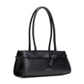 Torebka damska typu bagietka z ekoskóry z dekoracyjnym paskiem czarna 102-4Y-414-1