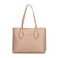 Dámska shopper kabelka z ekokože s pletenými detailmi béžová 100-4Y-234-9