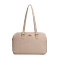 Trójkomorowa damska shopperka ze skóry naturalnej beżowa 102-4E-622-9