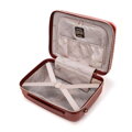 Duża walizka i kosmetyczka z polikarbonu w paseczki burgundowe 56-3P-843-35K