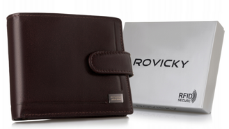 Skórzany portfel męski z systemem RFID zamykany na zatrzask - Rovicky