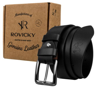 Pasek męski handmade ze skóry naturalnej licowej z subtelnym wzorem — Rovicky