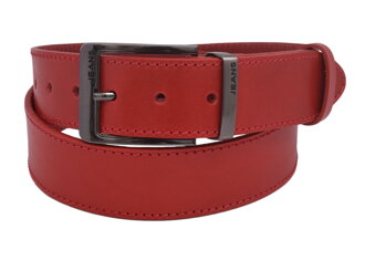 Pánsky kožený opasok 740-40-101 červený prešitý pracka Jeans