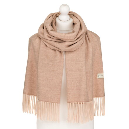 Beżowy szal damski z poliestru i wiskozy ozdobiony frędzlami - Rovicky
