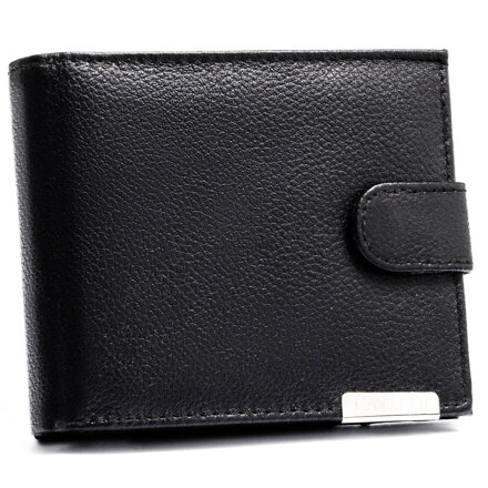 Duży portfel męski ze skóry naturalnej w czarnym kolorze zamykany zatrzaskiem - 4U Cavaldi