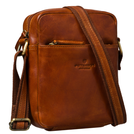 Hnedá kožená pánska elegantná crossbody taška na zips Peterson s 1 komorou