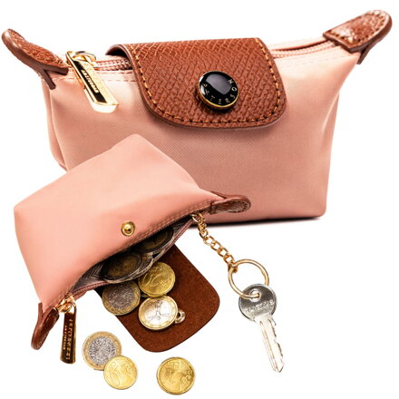 Różowe etui na klucze z poliestru i skóry ekologicznej zamykane zatrzaskiem i suwakiem - Peterson