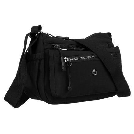 Dámska crossbody kabelka na širokom popruhu z polyesteru v čiernej farbe – Peterson