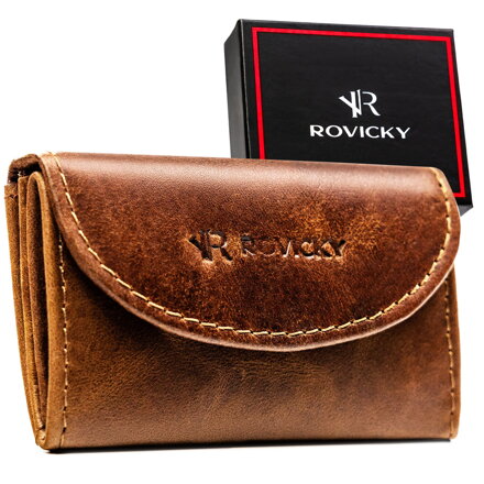 Skórzany, brązowy portfel męski wyposażony w system RFID - Rovicky