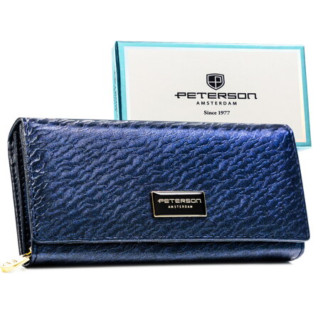 Niebieski portfel damski zamykany na zatrzask, wyposażony w system RFID - Peterson