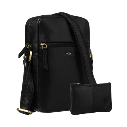 Czarna listonoszka męska ze skóry naturalnej zamykana suwakiem - Peterson