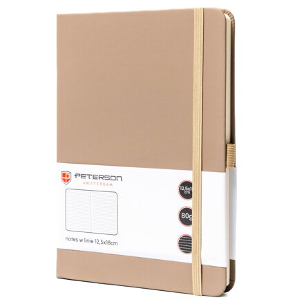 Notes w formacie B6 w kolorze khaki zadrukowany w linie, wyposażony w pętelkę na długopis - Peterson