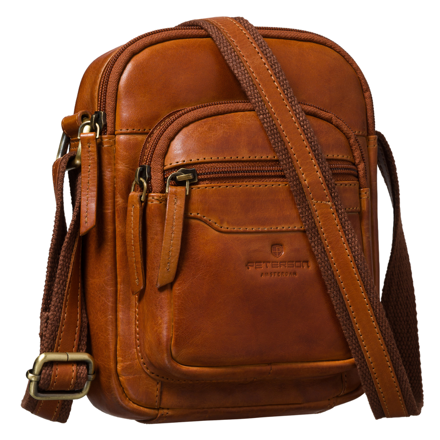 Hnedá kožená pánska elegantná crossbody taška na zips Peterson s nastaviteľným popruhom