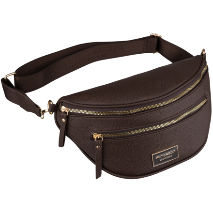 Malá hnedá dámska crossbody ľadvinka z ekologickej kože na zips s nastaviteľným popruhom