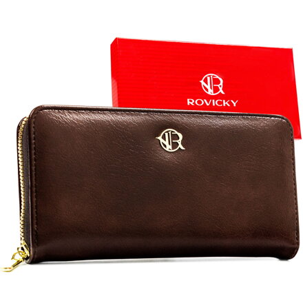 Portfel-piórnik damski wykonany ze skóry ekologicznej w brązowym kolorze - Rovicky
