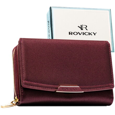 Śliwkowy portfel damski ze skóry ekologicznej wyposażony w system RFID - Rovicky