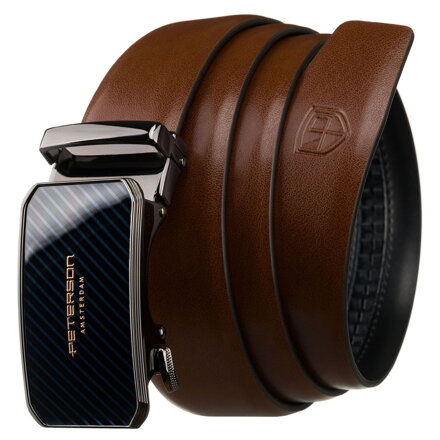 Skórzany pasek męski w brązowym kolorze z automatyczną, srebrną klamrą - Peterson Skórzany pasek męski w brązowym kolorze z automatyczną, srebrną klamrą - Peterson