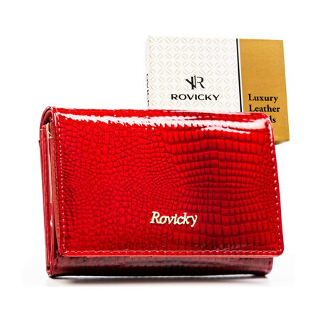 Średni, czerwony portfel damski ze skóry naturalnej zamykany zatrzaskiem - Rovicky Średni, czerwony portfel damski ze skóry naturalnej zamykany zatrzaskiem - Rovicky
