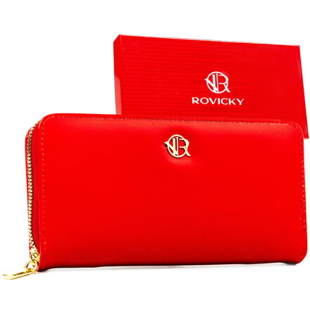 Portfel-piórnik damski wykonany ze skóry ekologicznej w czerwonym kolorze - Rovicky