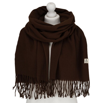 Duży, brązowy szal damski ozdobiony frędzlami - Peterson