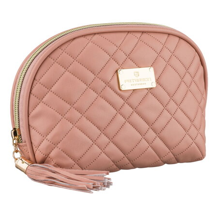 Różowa kosmetyczka z materiału syntetycznego, jednokomorowa zamykana suwakiem - Peterson