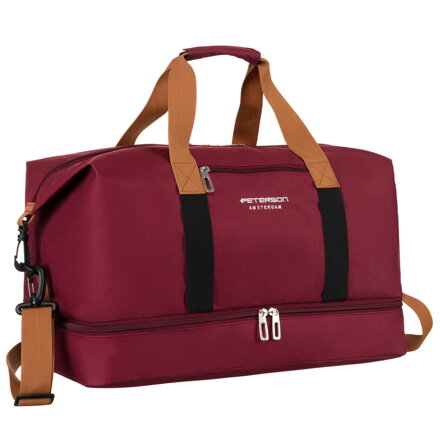 Pojemna torba weekendowa wykonana z poliestru w burgundowym kolorze, zamykana suwakiem - Peterson
